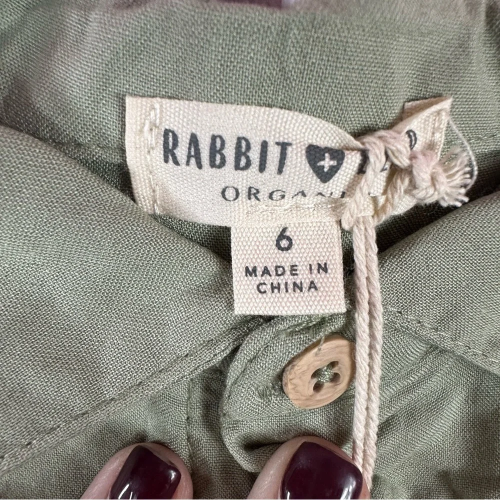 NWT rabbit + bear organic cotton linen blend short set boys sage green